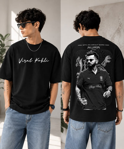 Virat Kohli "Inbuilt Swag & Aura" Oversized Graphic T-Shirt (Black)