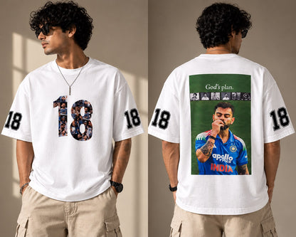 King Kohli "18" Oversized Graphic Tee – God's Plan Edition