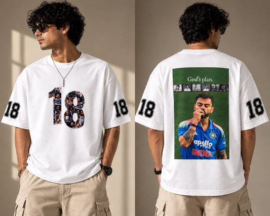 King Kohli "18" Oversized Graphic Tee – God's Plan Edition