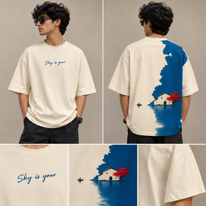 Sky Is Your Oversized T-Shirt | 240 GSM Premium Back Print Cotton T-Shirt off white