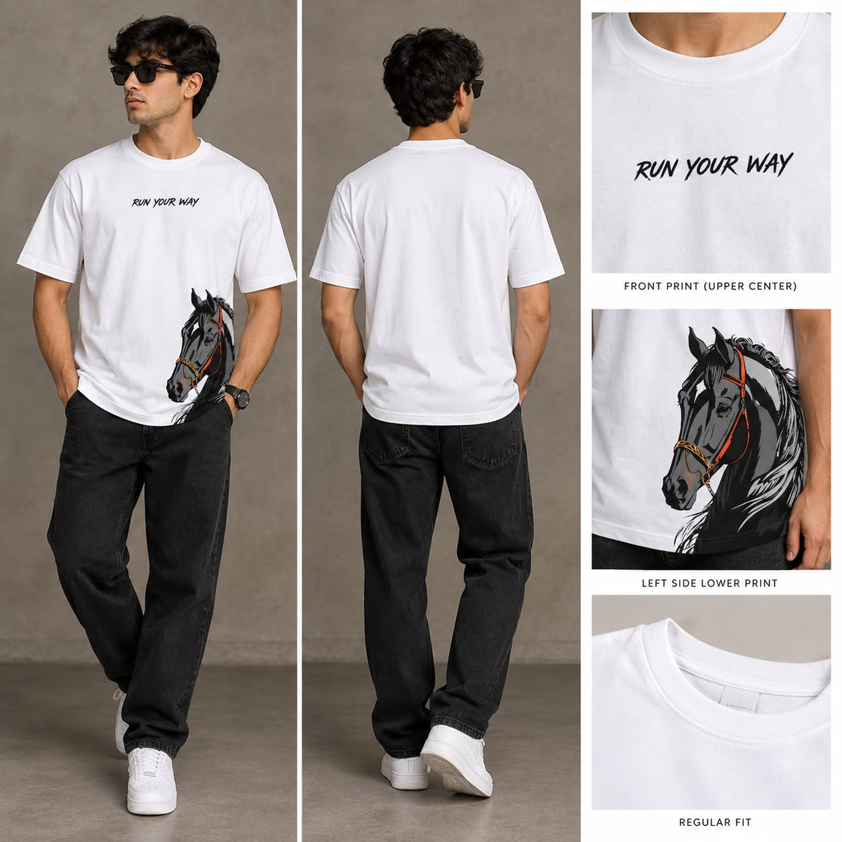 Run Your Way Horse Print Regular Fit T-Shirt | Premium Cotton 180 gsm T-Shirt