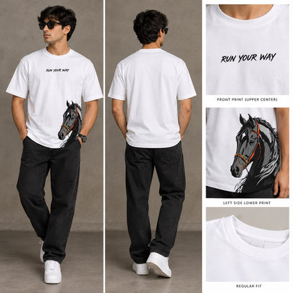 Run Your Way Horse Print Regular Fit T-Shirt | Premium Cotton 180 gsm T-Shirt