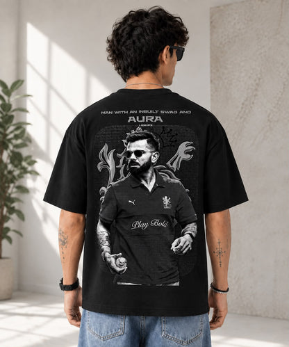 Virat Kohli "Inbuilt Swag & Aura" Over sized T-shirt ( FREE DELIVERY ALL OVER IND )